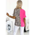 Rose Contrast Leopard Color Block Blouse