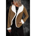 Brown Lapel Collar Fleece Open Front Coat