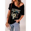 Ombre Tie-dye HIPPIE SOUL Sunflower Feather Print T-shirt