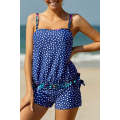 Blue Dotted Print Tankini Swimwear