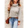 Gray Patchwork Cowl Neck Long Sleeve Top