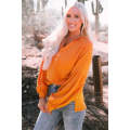 Orange Buttoned V Neck Drop Shoulder Waffle Knit Top