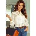 White Floral Lace Stand Neck Textured Shirt