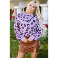 Leopard Print Drop Shoulder Slit Oversized Sweatshirt