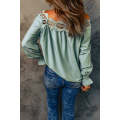 Green Lace Hollow-out Scalloped Neck Blouse