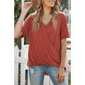 Red Short Sleeves Drape Knit Top