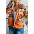 Chestnut Plus Size Quilted Patch Pockets Aztec Furry Jacket