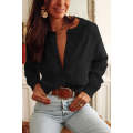 Black Lace Trim Ribbed Round Neck Button Up Cardigan