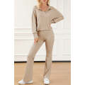 Khaki Wide Ribbed Textured Turn-down Pullover Pants Outfit