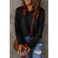 Black Solid Color Patchwork Long Sleeve Top
