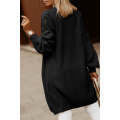 Black Open Front Cable Sleeve Long Cardigan