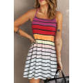 Striped Print Smocked Halter Open Back Fit Flare Dress