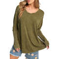 Green Raw Seam Mineral Washed Long Sleeve Top