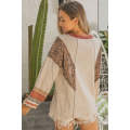 Khaki Leopard Serape Patchwork Exposed Stitching Pullover Top