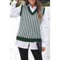 Green V Neck Argyle Plaid Knitted Sweater Vest