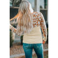 Orange Colorblock Leopard V Neck Sweater