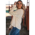 White Waffle Knit Button Detail Exposed Seam Flowy Top