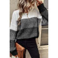 Black Color Block Drop Shoulder Ribbed Trim Sweater