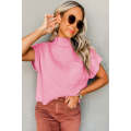Pink Patch Pocket Ribbed Knit Short Sleeve Sweater