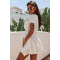 White Flap Chest Pockets Open Front Beach Cover-up with Belt
