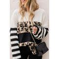 Slouchy Drop-shoulder Leopard Striped Colorblock Sweater