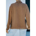 Brown Long Sleeve Button Fuzzy Polka Dot Shirt