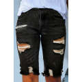 Black Ripped Tassel Bermuda Denim Shorts