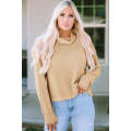 Apricot Solid Waffle Knit Turtleneck Long Sleeve Top