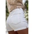 White Asymmetric Waist Design Stylish Denim Shorts