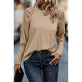 Pale Khaki Solid Ruched Raglan Sleeve Knit Top