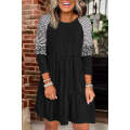 Black Striped Leopard Patchwork Long Sleeve Mini Dress