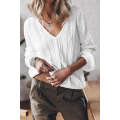 White Solid Cable Knit V-Neck Puff Sleeve Cardigan