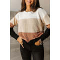 Parchment Color Block Knitted O-neck Pullover Sweater