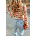 Gold Flame Striped Print Textured Knit Long Sleeve Tee