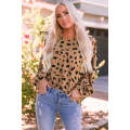 Leopard V Neck Ruffled Cuffs Loose Blouse