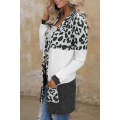 Gray Leopard Block Cardigan with Pockets