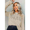 Oatmeal CIAO Letter Graphic Crew Neck Sweater