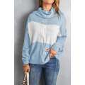 Blue Colorblock Turtleneck Loose Knitted Sweater