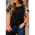Black Floral Tiered Short Sleeve T Shirt