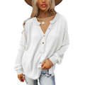 Bright White Contrast Patched Exposed Seam Waffle Knit Henley Top