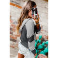 Gray Colorblock Seamed Ribbed Henley Hoodie