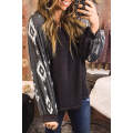 Black Western Print Patch Long Sleeve Top