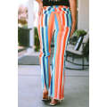 Multicolor Striped Raw Hem Flared Bottom Denim Pants