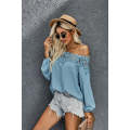 Sky Blue Blooming Lace Off The Shoulder Top