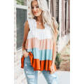 White Frill Straps Color Block Tiered Tank Top