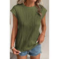 Jungle Green Wavy Texture Cap Sleeve Top