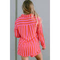 Orange Striped Print Collared Neck Shirt and Shorts Set