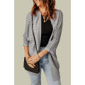 Gray Ribbed Open Front Knit Cardigan