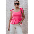 Pink Knotted Straps Peplum Tank Top