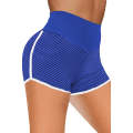 Blue High Waist Honeycomb Contrast Stripes Butt Lifting Yoga Shorts